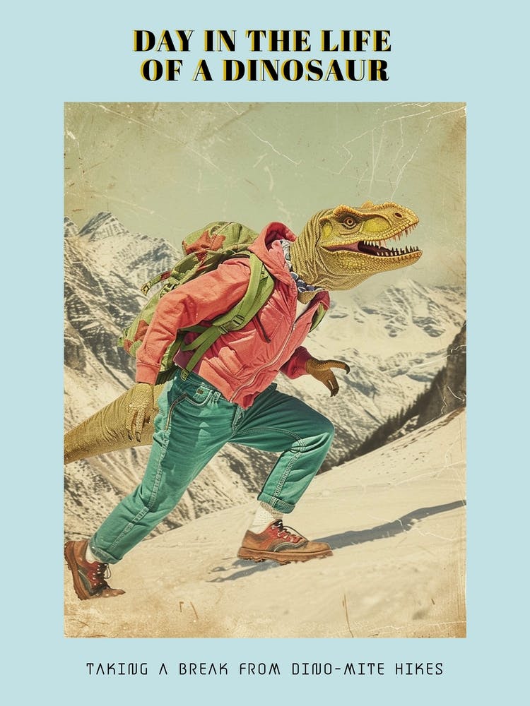 Retro Dinosaur Hiking Collage 2 Poster