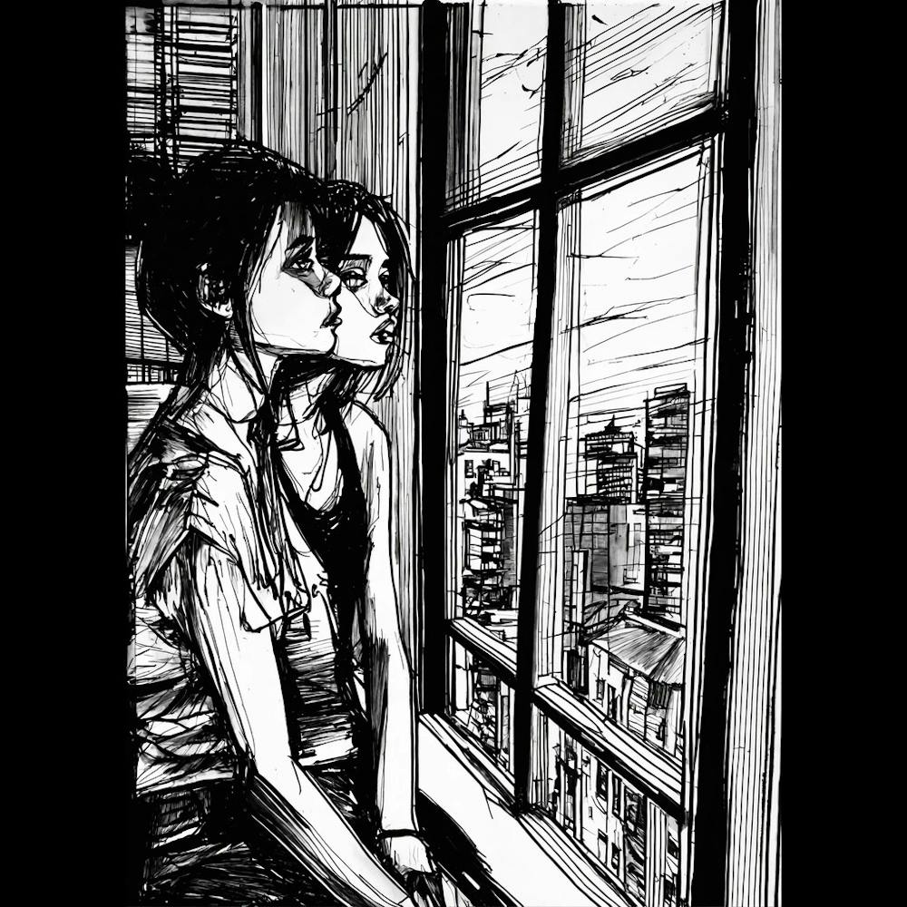 Two Girls Looking Out A Window