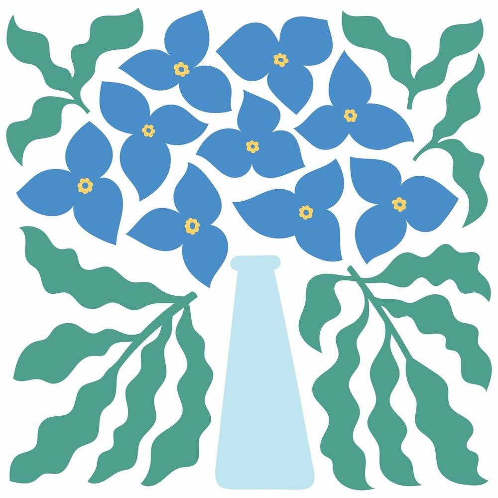 Fleurs bleues dans un vase
