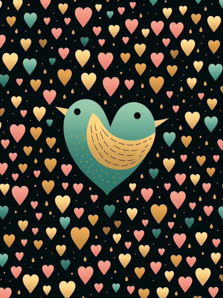 Birds In The Shape Of A Heart With Lines & Dots