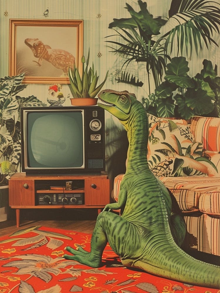 Retro Collage Dinosaur Watching Tv 2