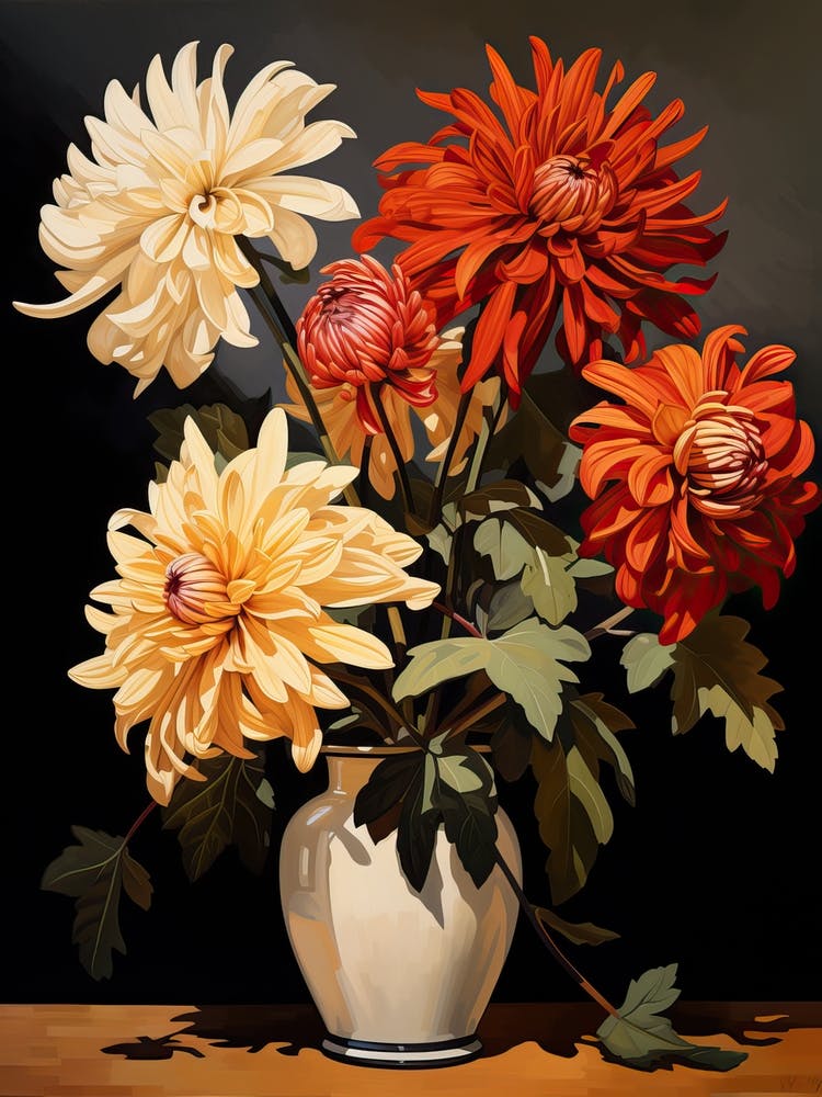 Bouquet Of Chrysanthemum Flowers, Autumn Fall Florals Painting 3