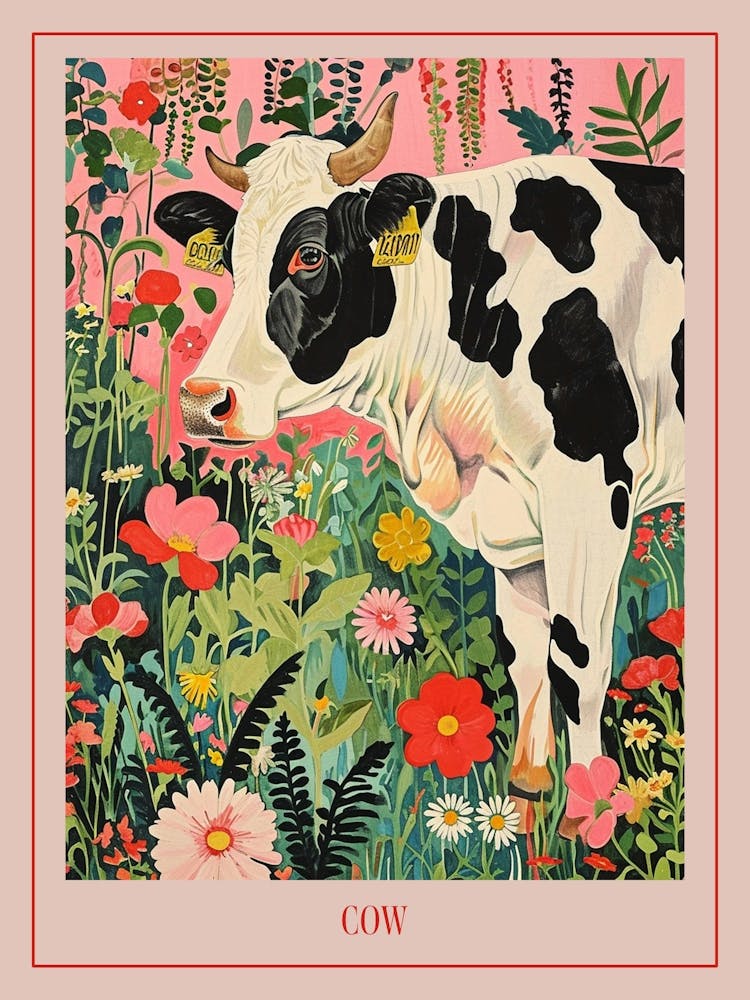 Florale Tiermalerei Kuh 3 Poster