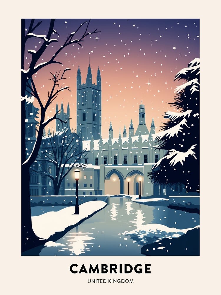 Nuit d'Hiver Affiche de Voyage Cambridge Royaume-Uni 4