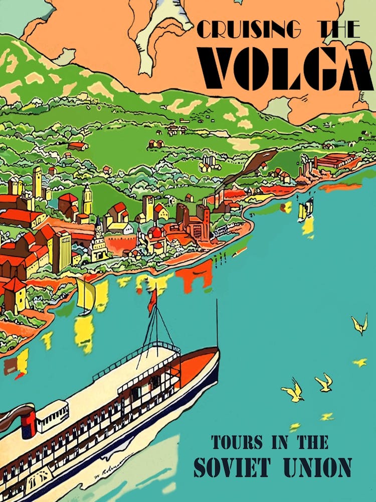 Cruising The Volga, Vintage Ussr Travel Poster