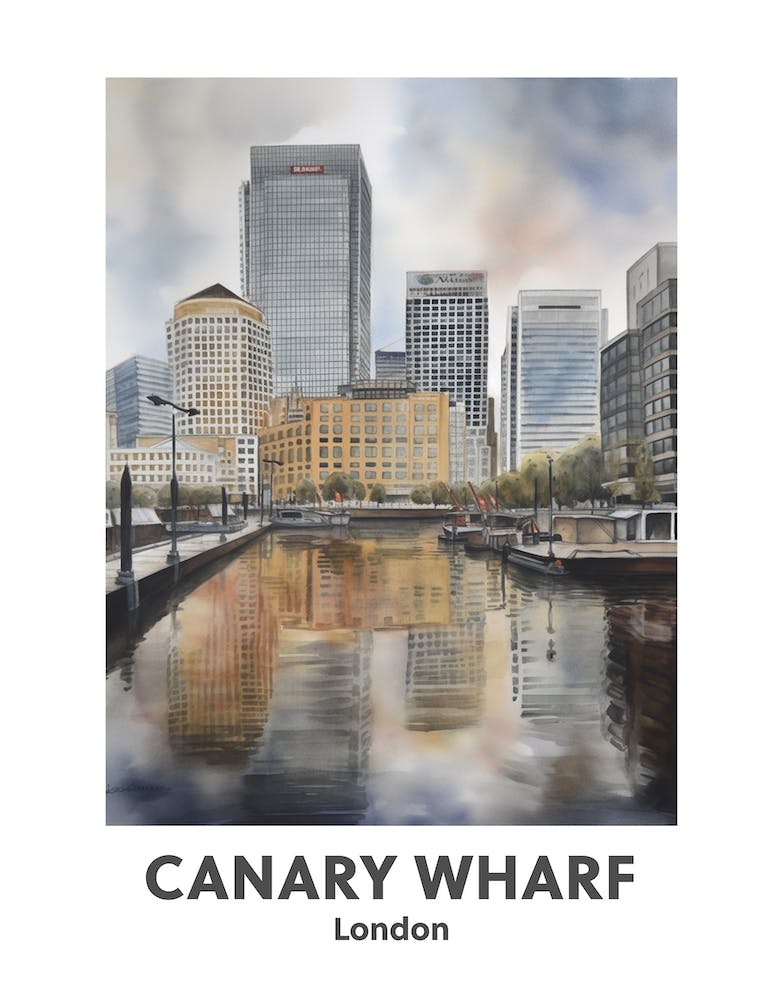 Canary Wharf, London 3 Watercolour Travel Poster