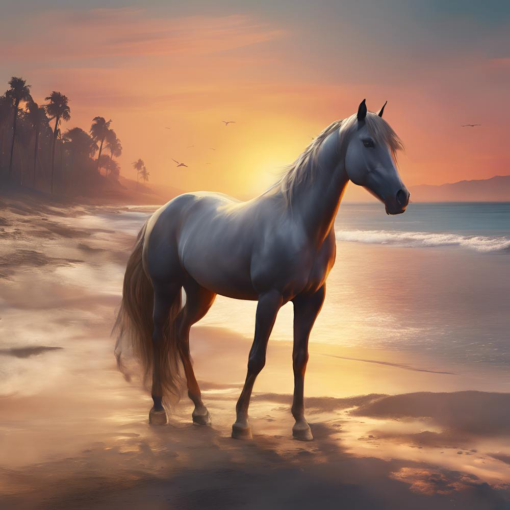 0 Horse On The Beach At Sunset Esrgan V1 X2plus