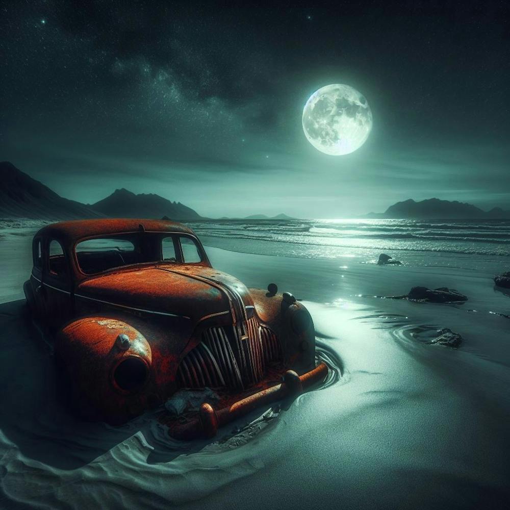 Abandoned Car On The Beach 1