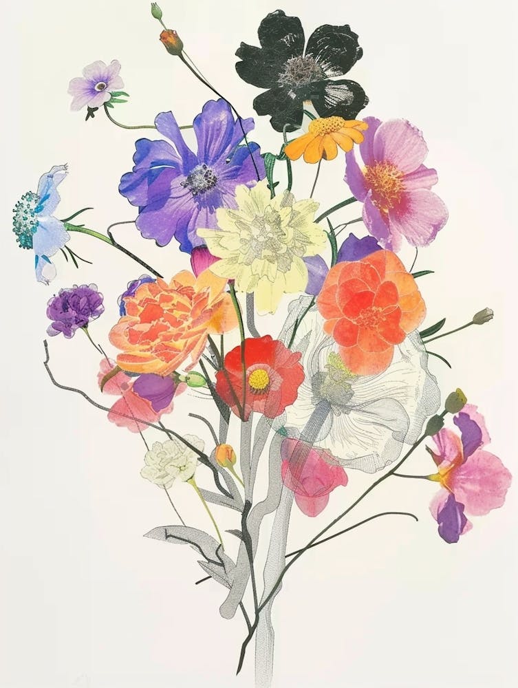 Scabiosa 2 Collage Flower Bouquet