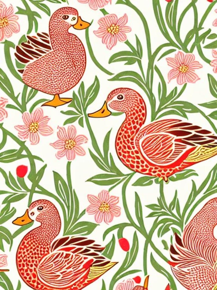 Duck 2 William Morris Style Bird