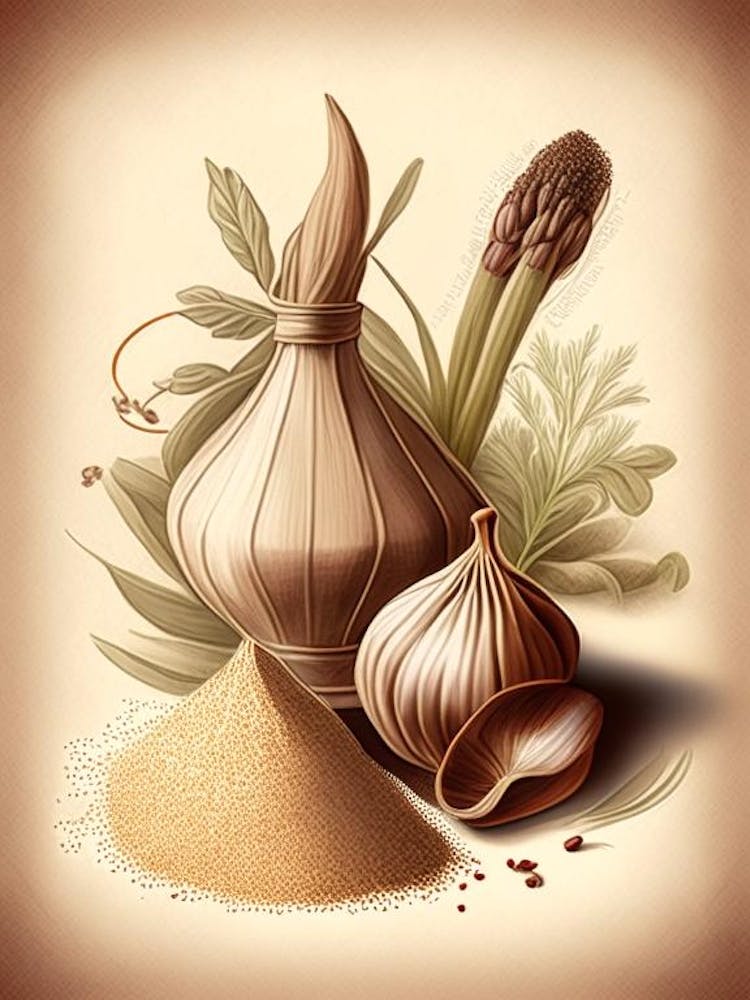 Onion Powder Spices And Herbs Retro Drawing 1