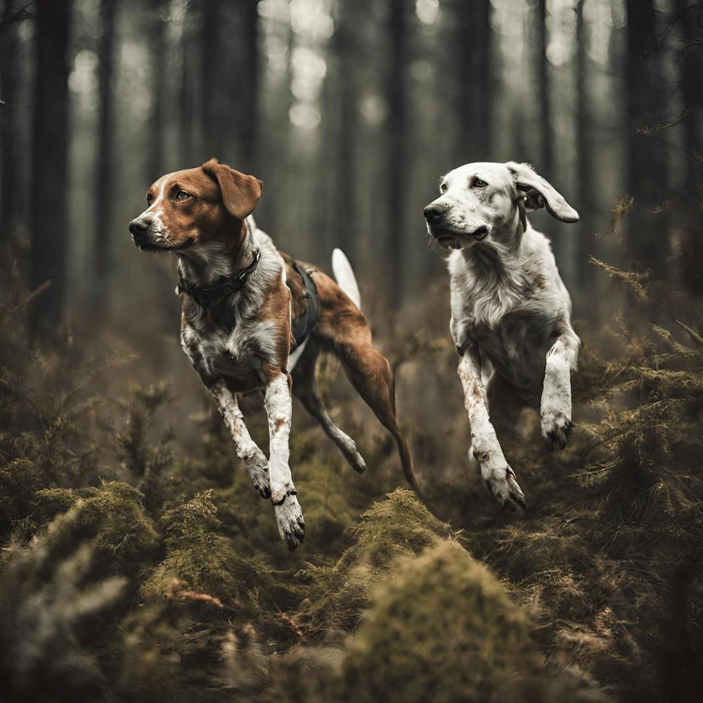 Two Dogs Running In The Forest