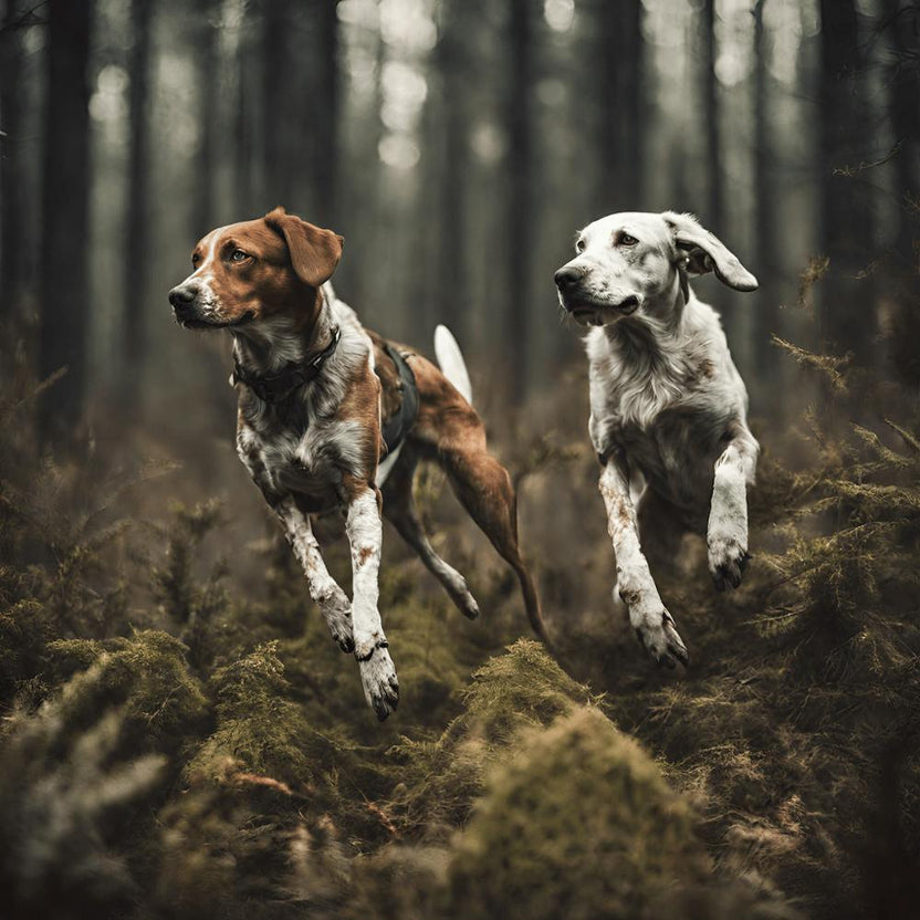 Two Dogs Running In The Forest