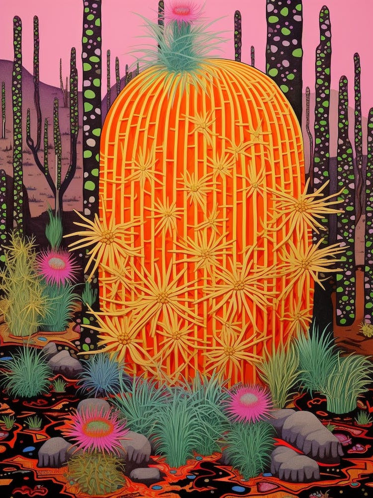 Mexican Style Cactus Illustration Golden Barrel Cactus 1