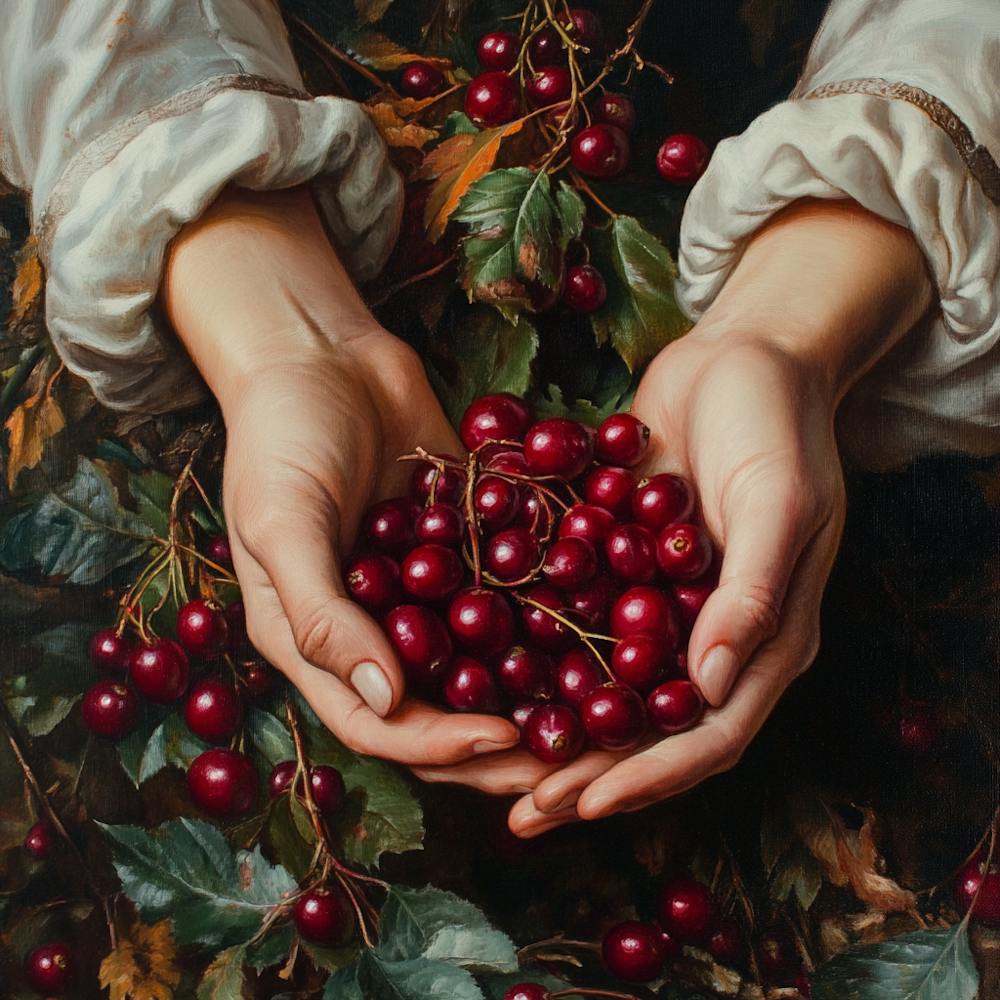 Hands Holding Red Berries