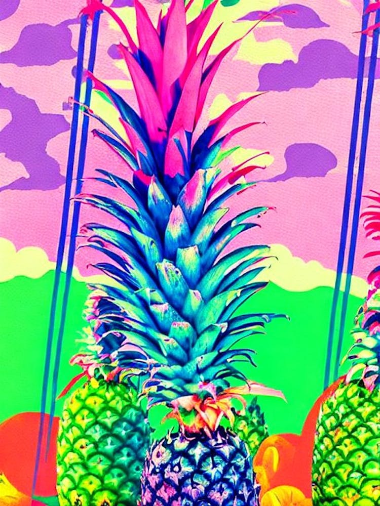 Pineapple Risograph Retro Poster Fruit
