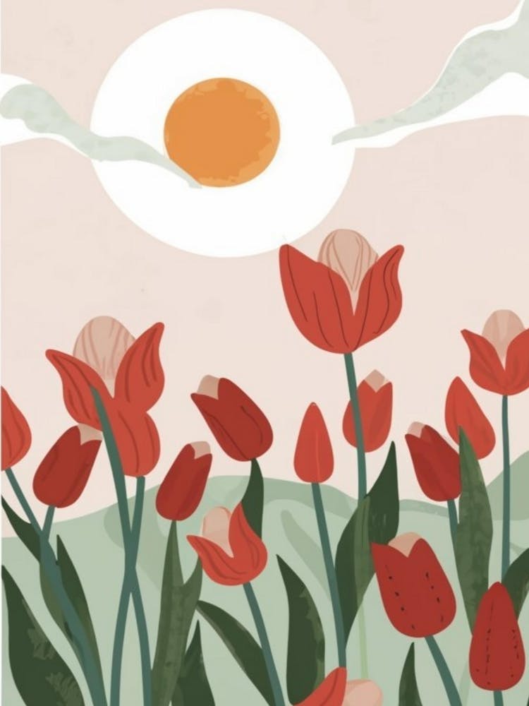 Minimalist tulips under the sun wall art poster