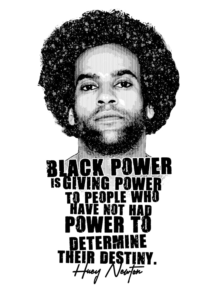 Huey P. Newton Activist Legend in Black White Illustration with Quotes