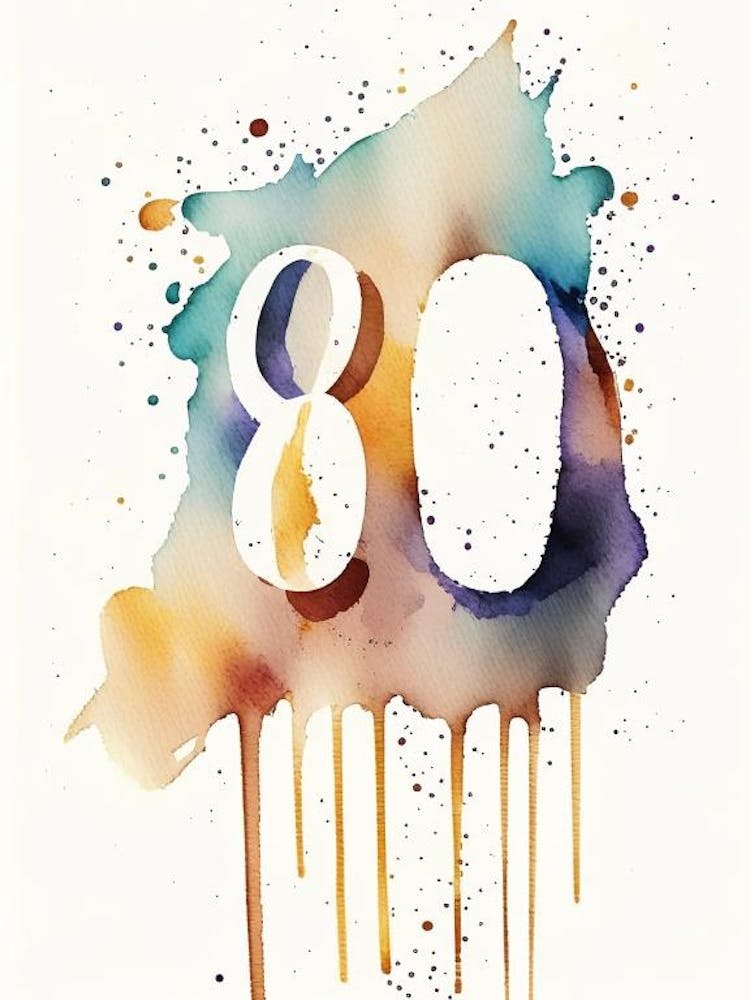 80, Number, Education Minimalist Watercolour 2
