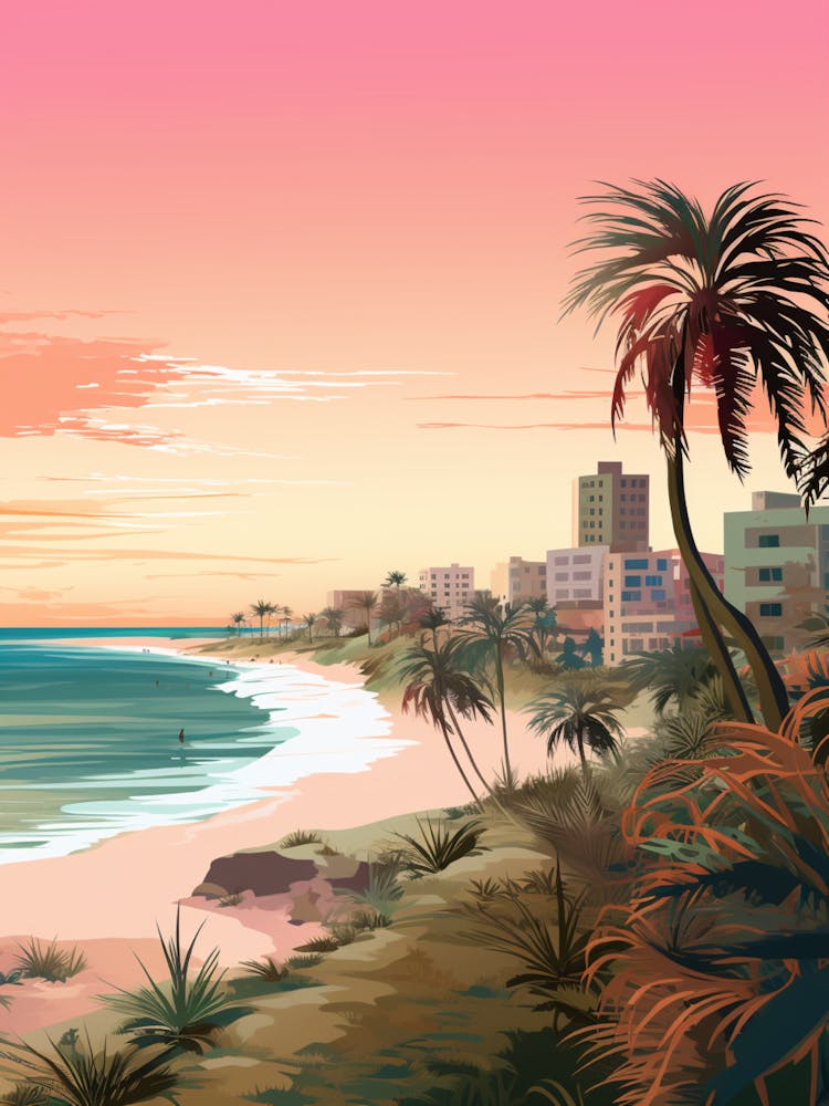 Eine Illustration in Rosatönen von Panama City Beach Florida 2