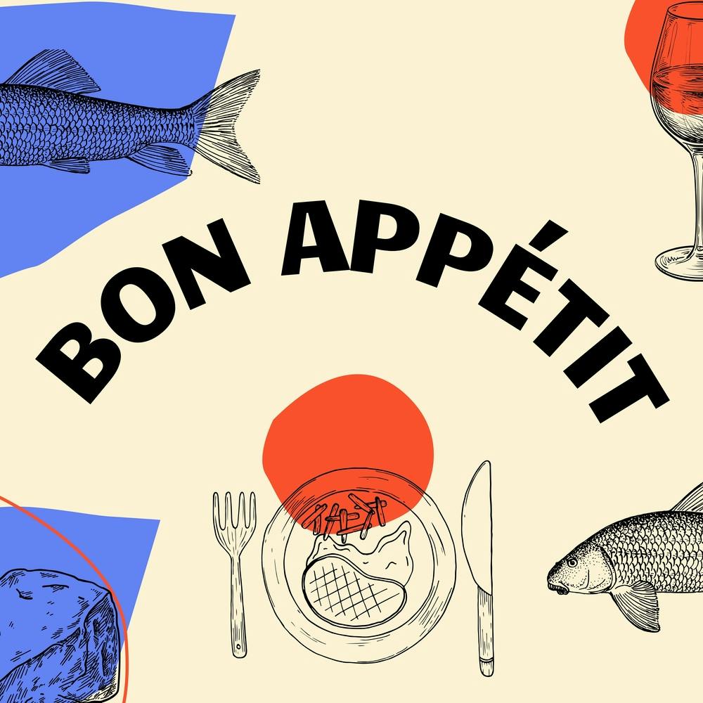 Bon Appetit Kitchen Poster Retro Drawing