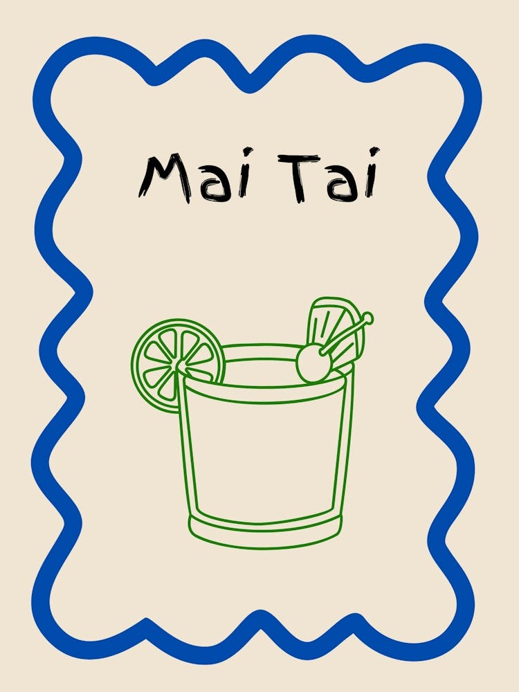 Mai Tai Doodle Poster Blue & Green