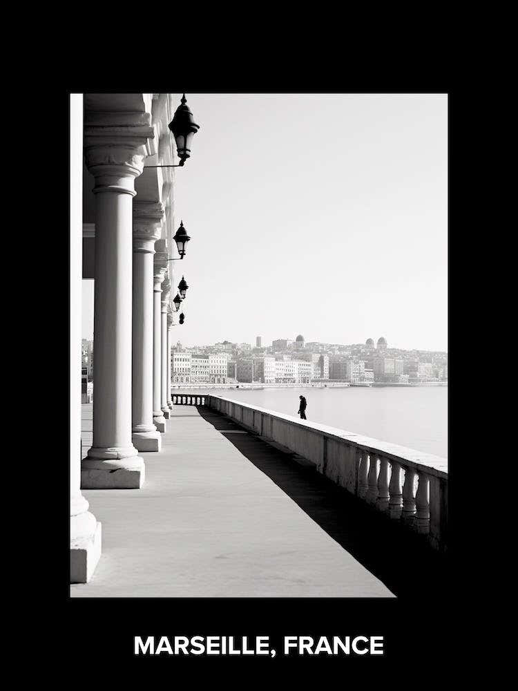 Poster Of Marseille, France, Mediterranean Black And White Photography Analogue 1