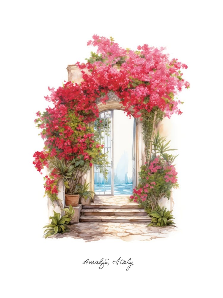 Amalfi, Italy   Mediterranean Doors Watercolour Painting 3 Poster