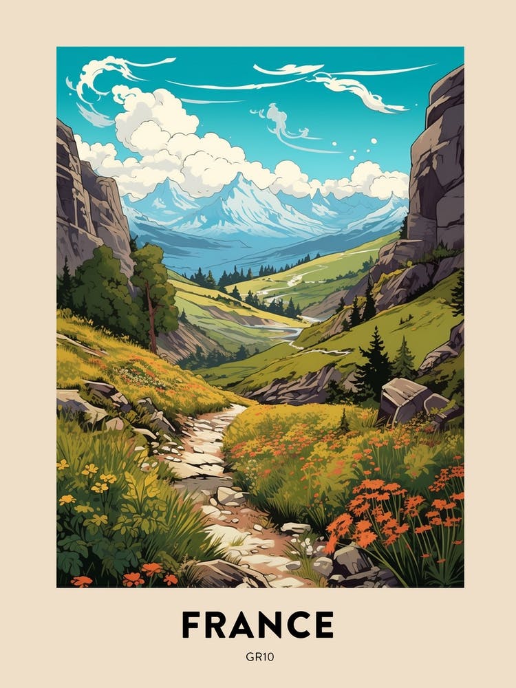 Gr10 France 2 Vintage Hiking Travel Poster