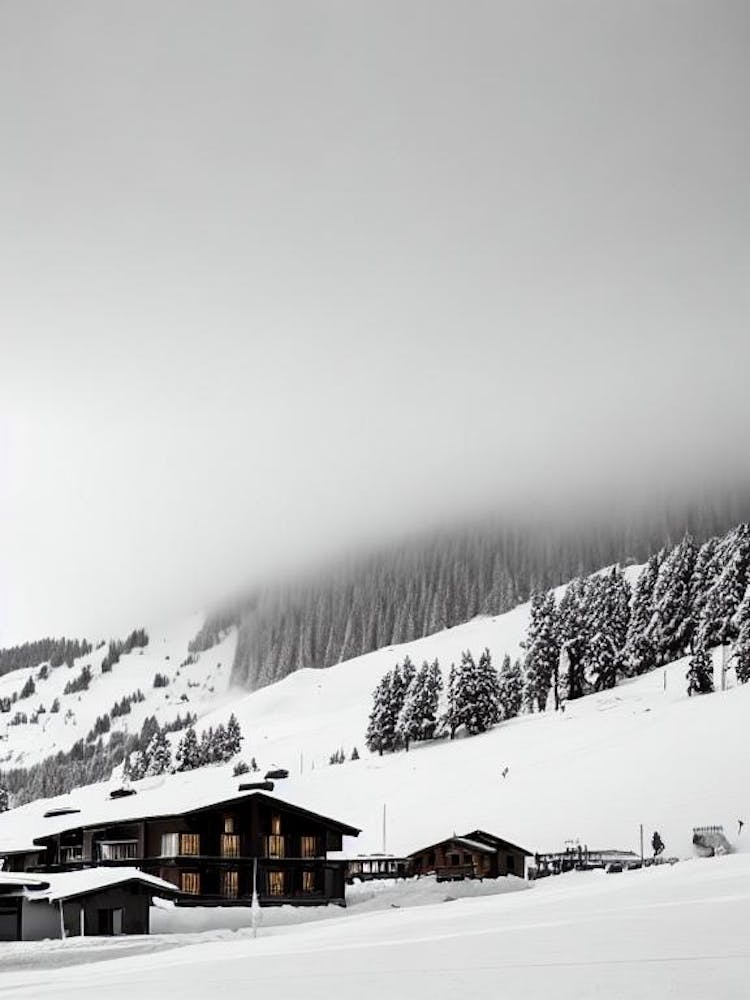 Livigno, Italy Black And White Skiing Poster