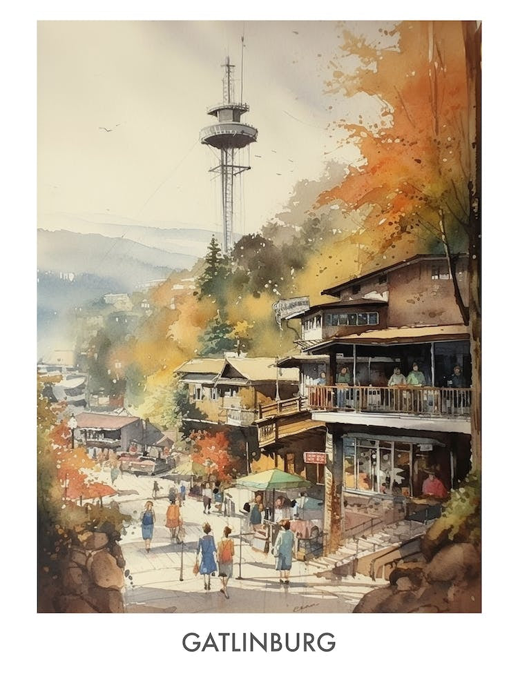 Gatlinburg Watercolor 3travel Poster
