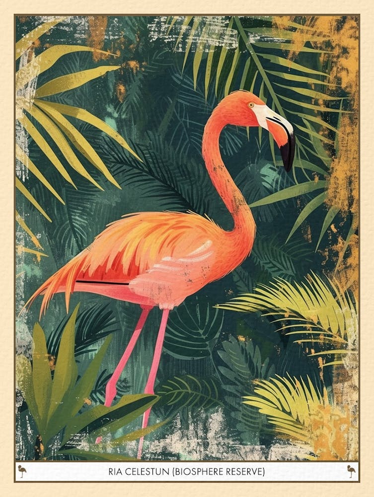 Greater Flamingo Ria Celestun Biosphere Reserve Tropical Illustration 2 Poster
