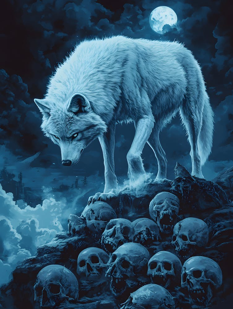 White Wolf Stepping Across Skulls 5