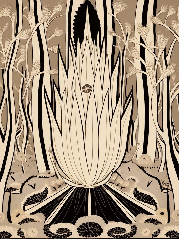 B&W Cactus Illustration Ferocactus Cactus 3