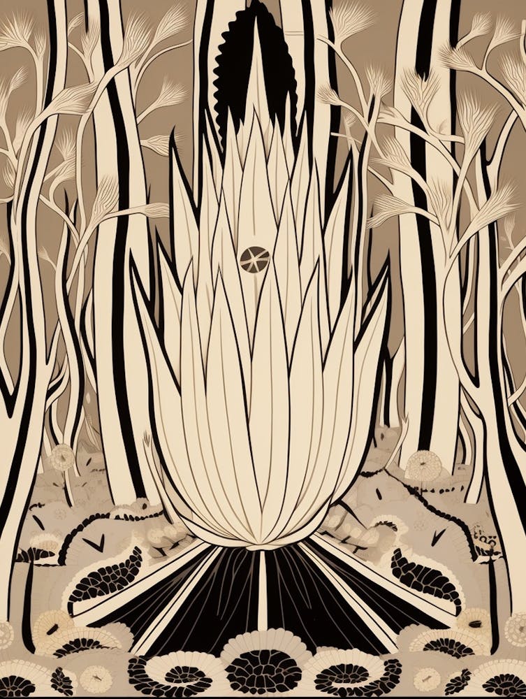 B&W Cactus Illustration Ferocactus Cactus 3