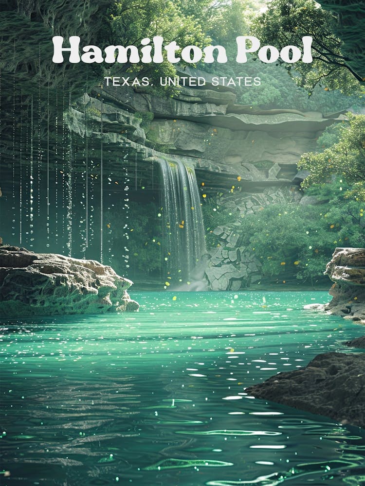 Hamilton Pool Texas Bucket List Travel Art Illustration