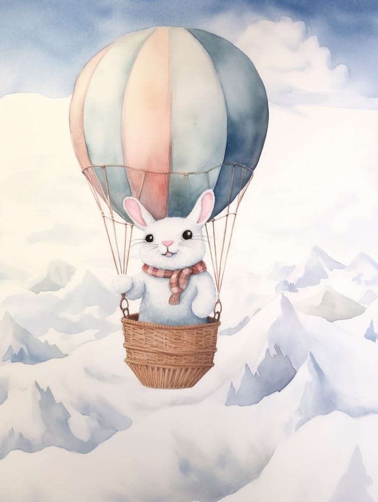 Baby Arctic Hare 3 In A Hot Air Balloon