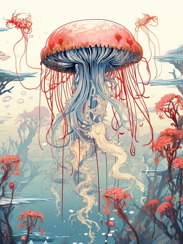 Jellyfish Animal Drawing In The Style Of Ukiyo E 1