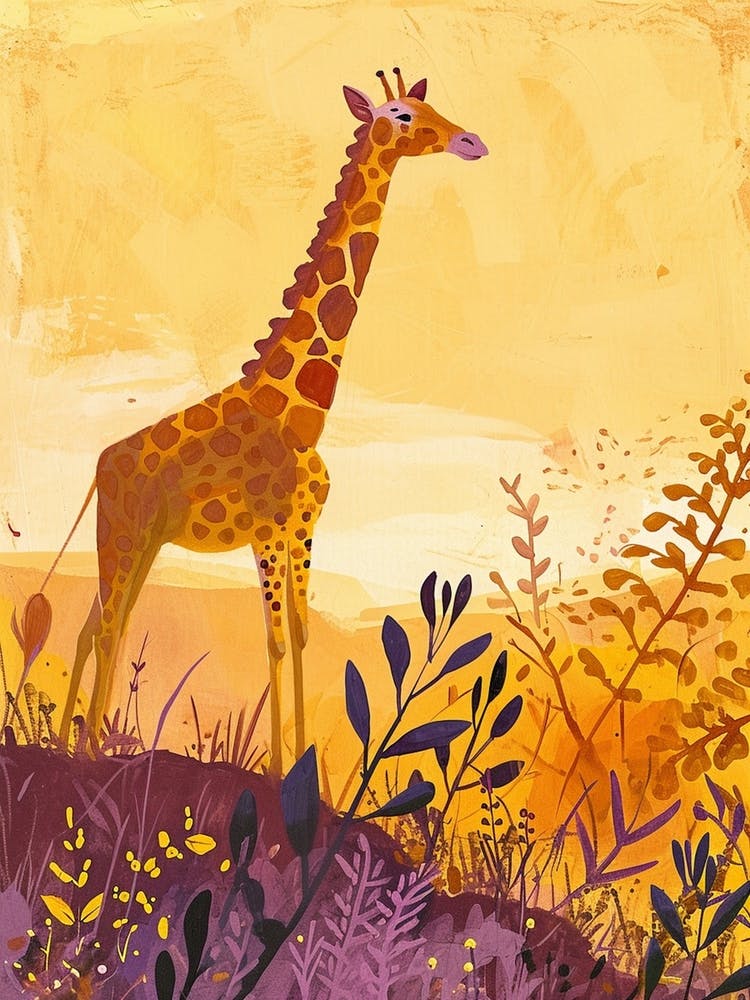 Gold Giraffe In The Landscape Watercolour Illustration 1