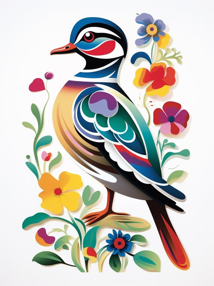 Scandinavian Bird Illustration Wood Duck 1