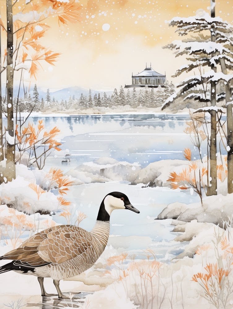 Peinture d'Oiseau d'Hiver Bernache du Canada 3