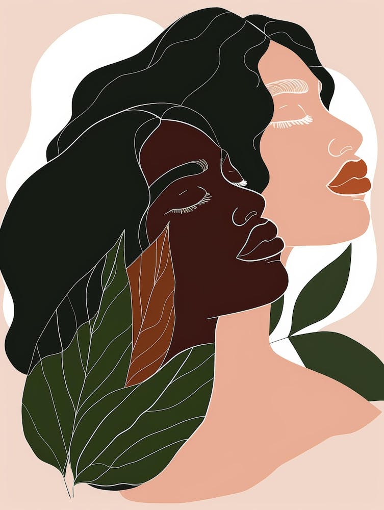 Portrait Of Two Black Women With Leaves