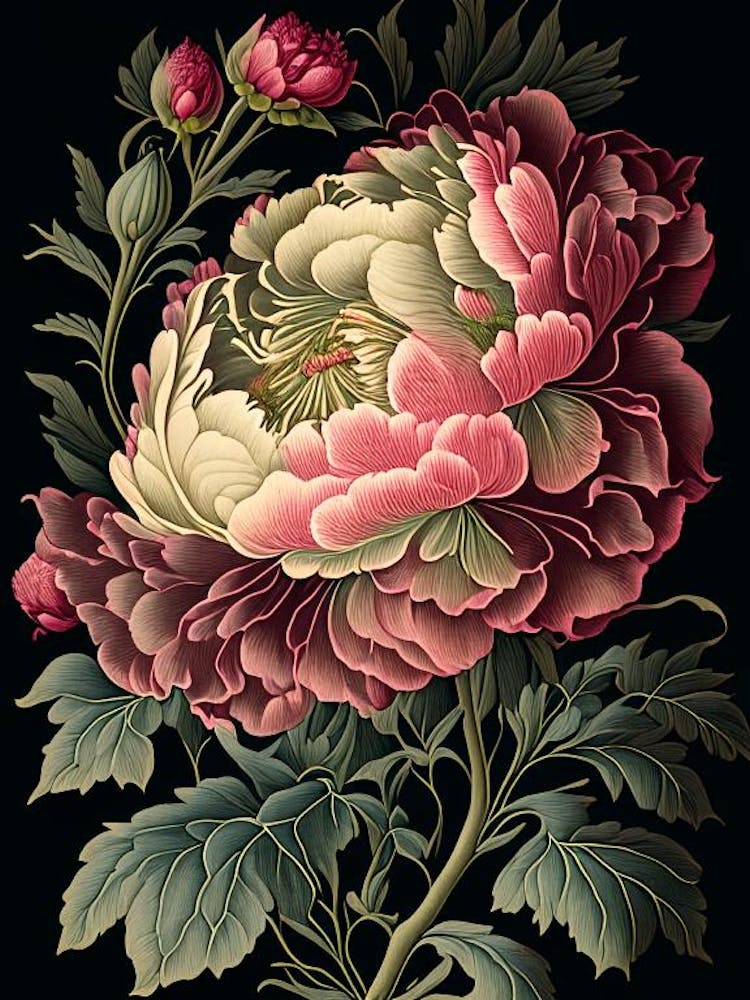 Peony Floral Botanical Vintage Poster Flower