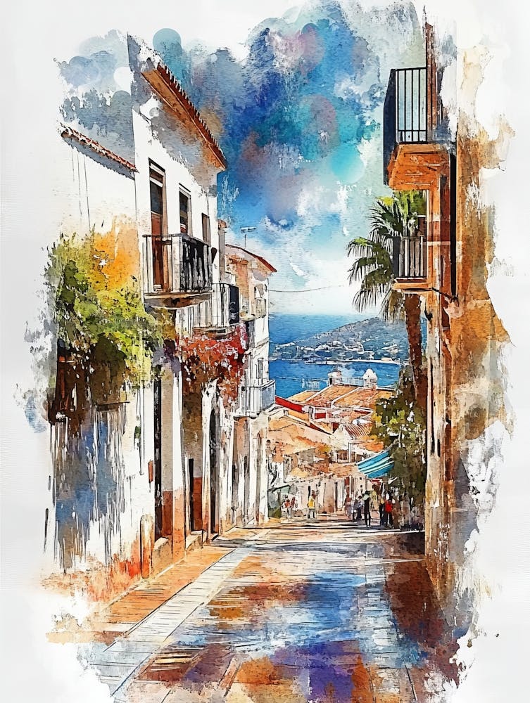 Watercolor Of A Street In Spain 1