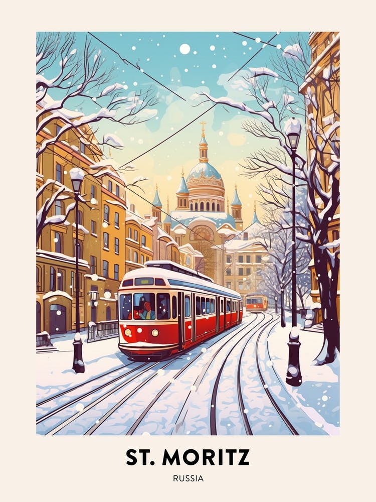 Vintage Winter Travel Poster St Petersburg Russia 1