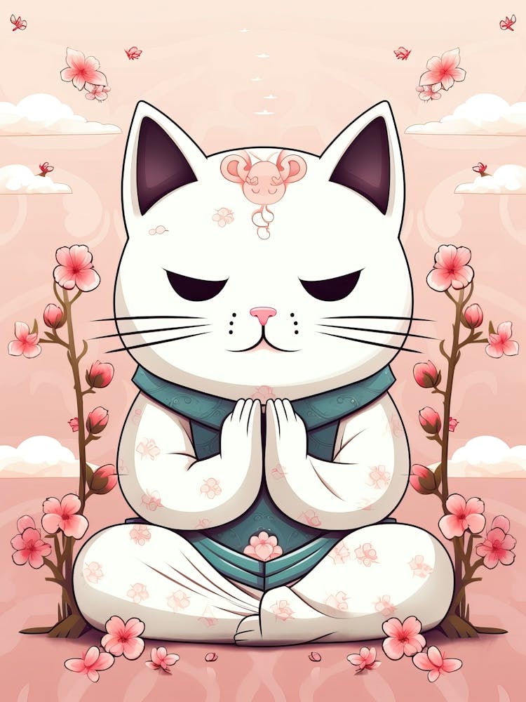 Kawaii Cat Drawings Meditating 2