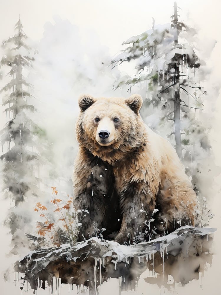 Big Bear, Japanese Brush Painting, Ukiyo E, Minimal 2