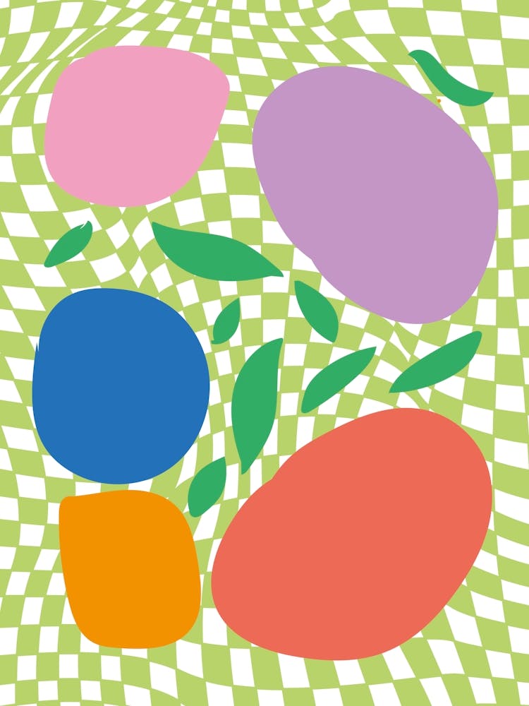 Checkerboard Pastels Abstract Summer Fruits