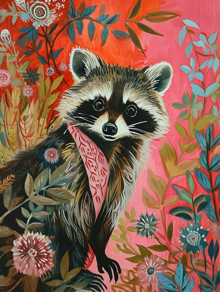 Floral Animal Painting Raccoon 4