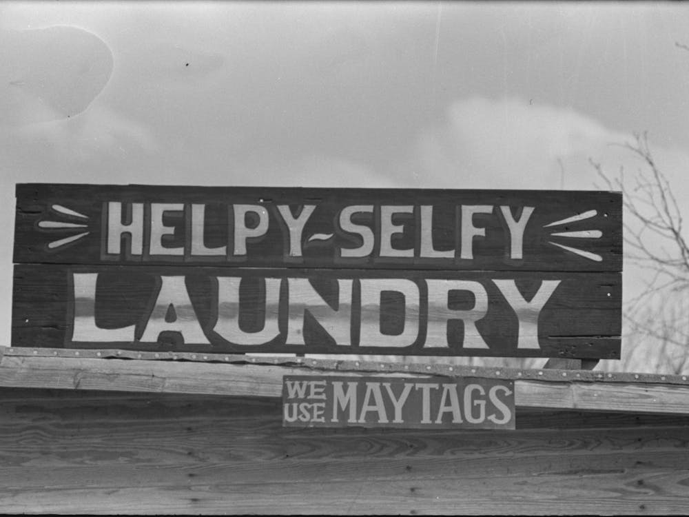 Sign, Quemado, Texas Helpy Selfy Laundry We Use Maytags By Russell Lee